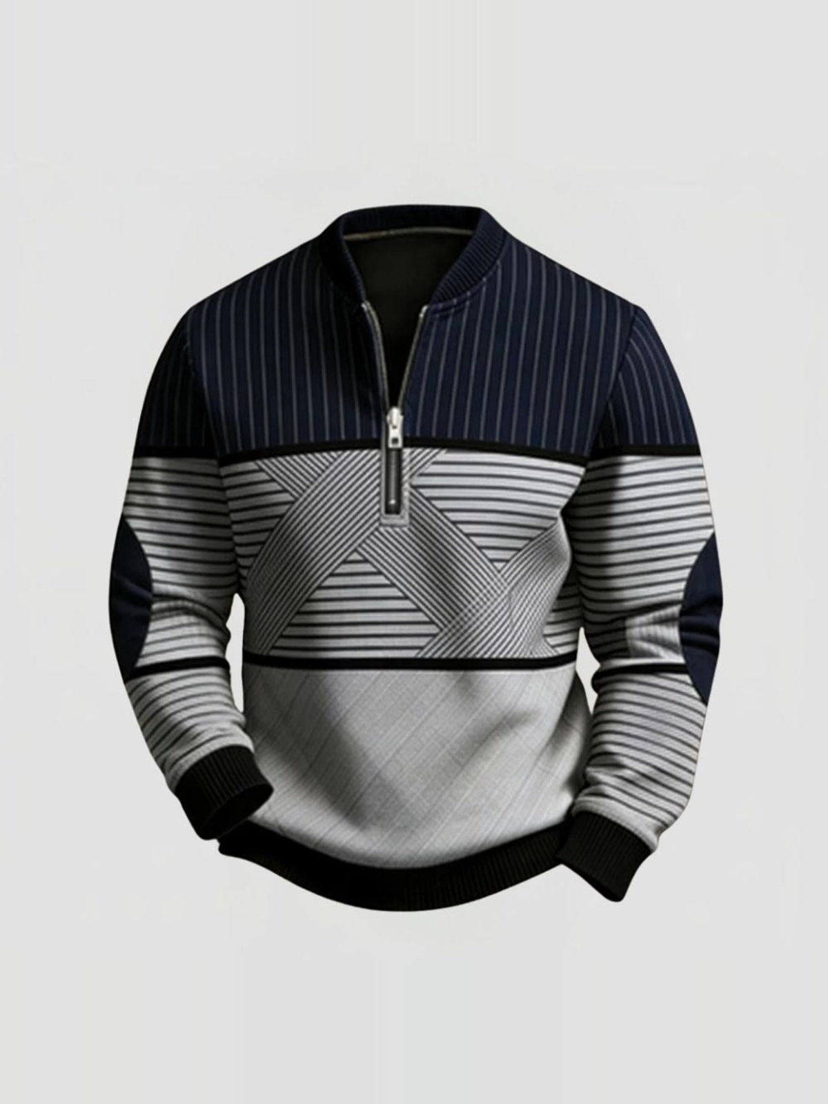 Men's Half-Zip Jumper with Geometric Pattern and Elbow Patches