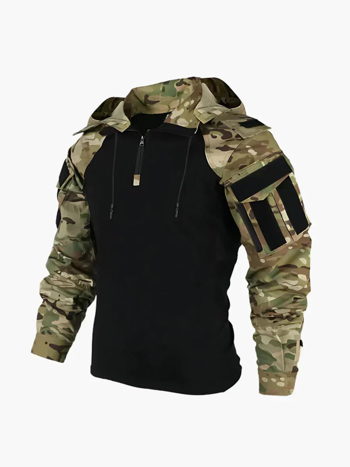 Men's Hooded Outdoor Jacket with Half-Zip and Sleeve Pockets