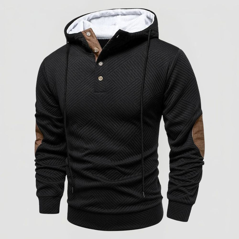 Men's Hoodie with Button Neckline and Elbow Patches