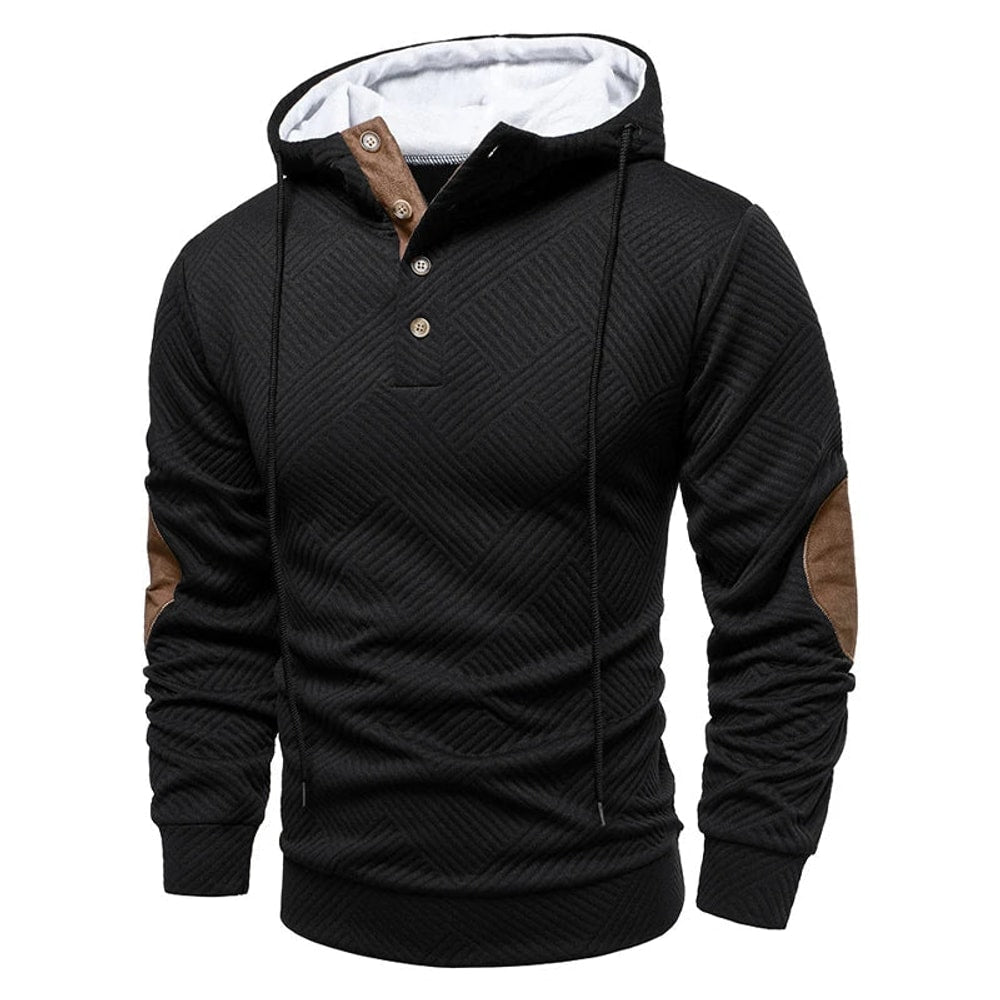 Men's Hoodie with Button Neckline and Elbow Patches