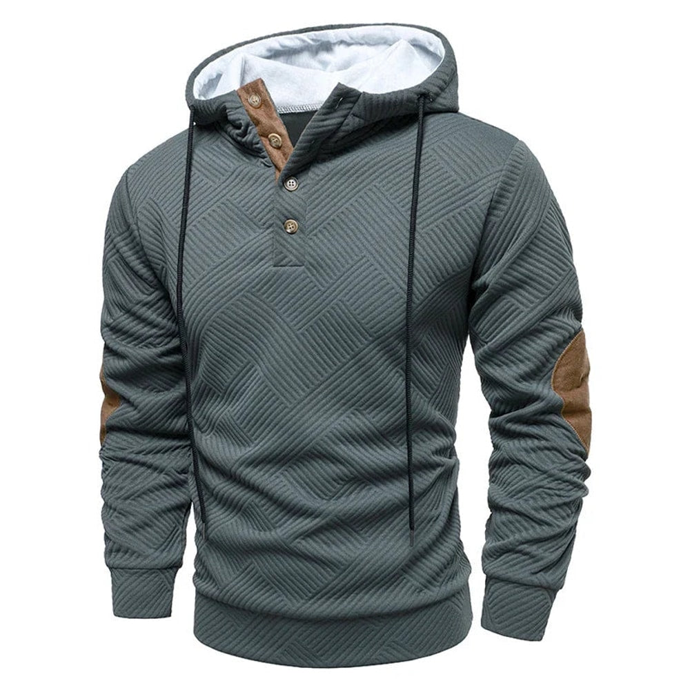 Men's Hoodie with Button Neckline and Elbow Patches