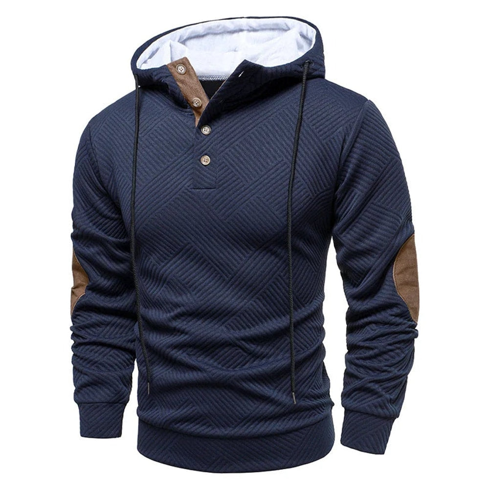 Men's Hoodie with Button Neckline and Elbow Patches
