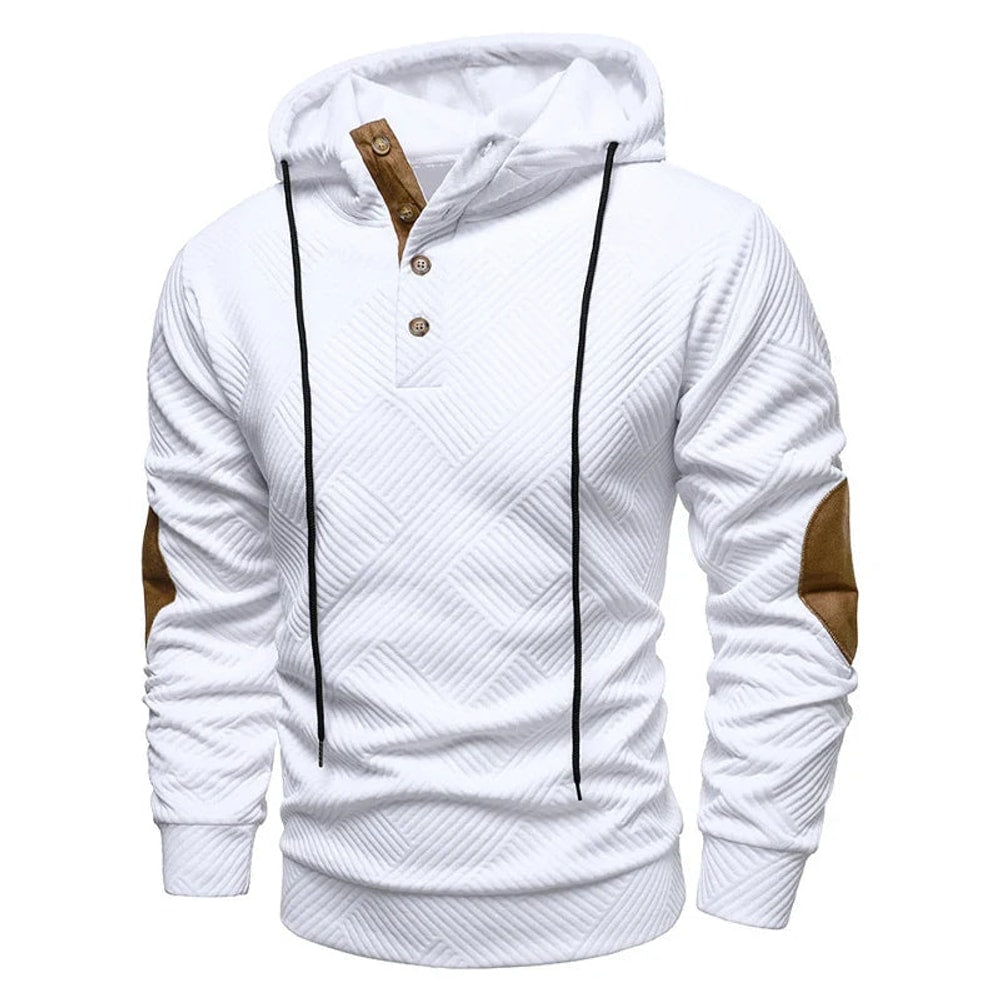 Men's Hoodie with Button Neckline and Elbow Patches