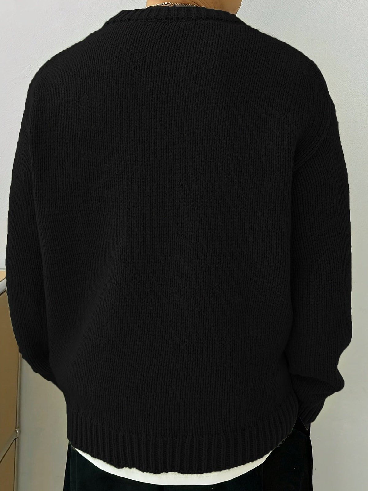 Men's Knit Crewneck Jumper with Ribbed Cuffs
