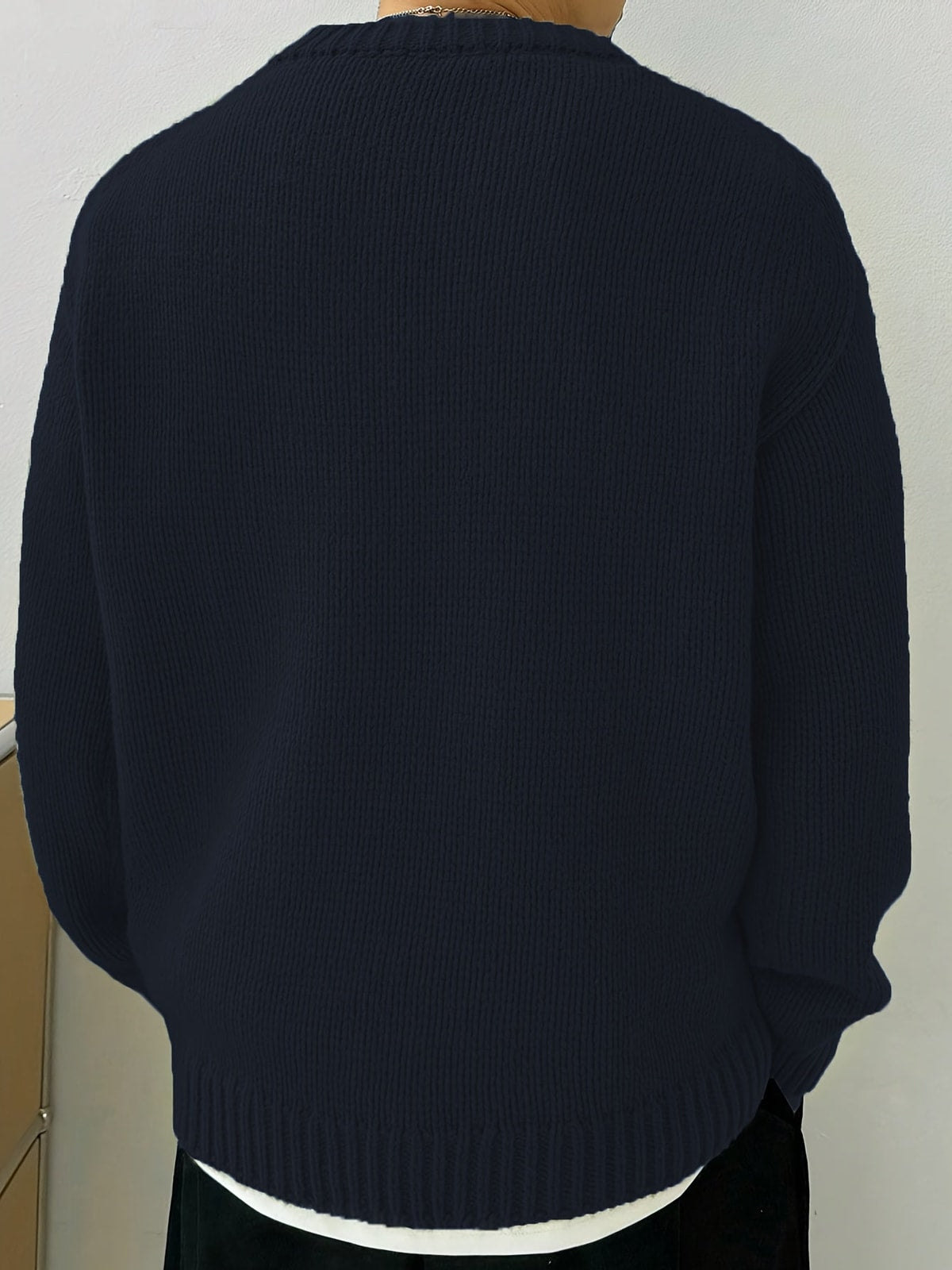 Men's Knit Crewneck Jumper with Ribbed Cuffs
