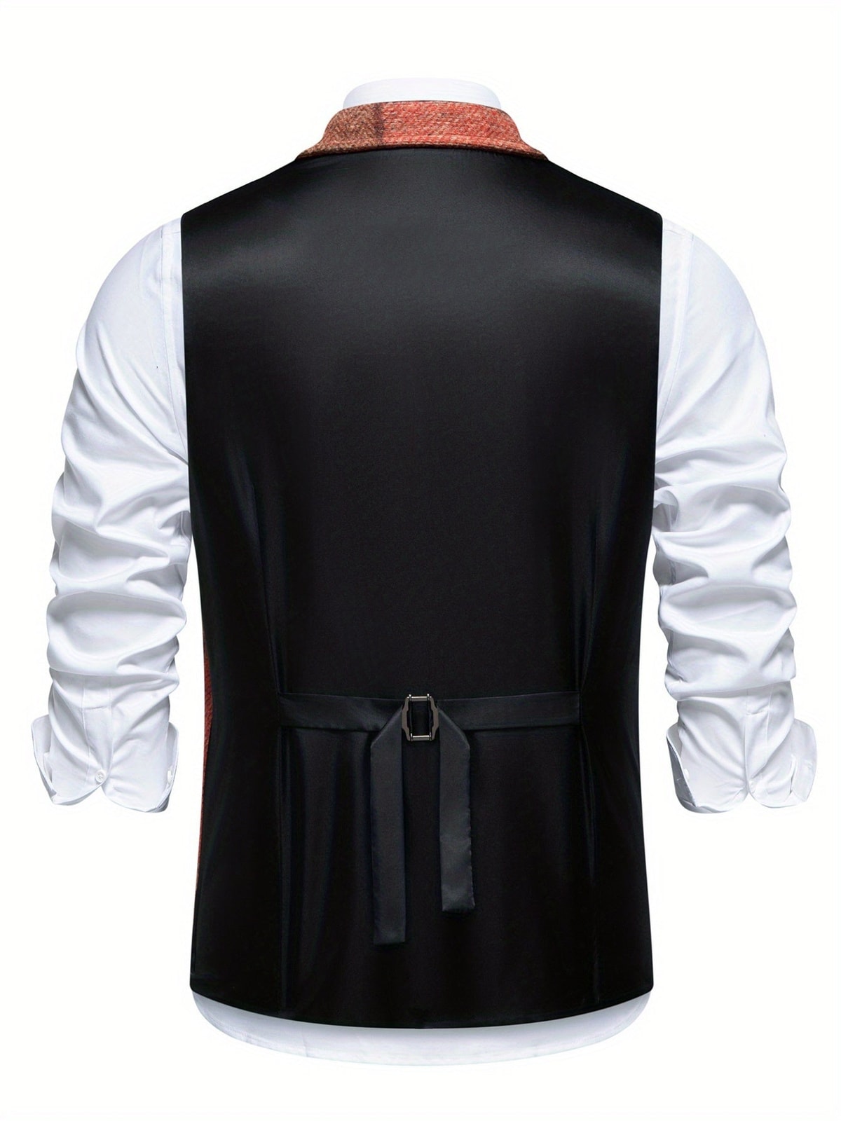 Men's Patchwork Waistcoat with Lapel Collar and Adjustable Back Strap