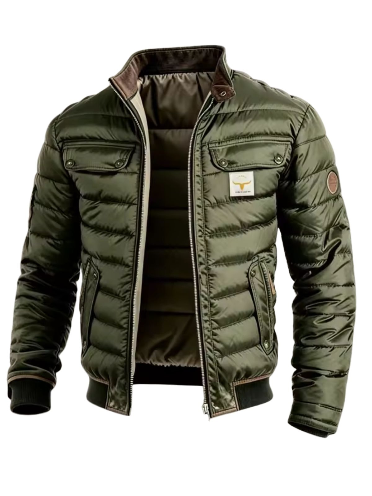 Men's Quilted Jacket with Chest Pockets and Ribbed Hem