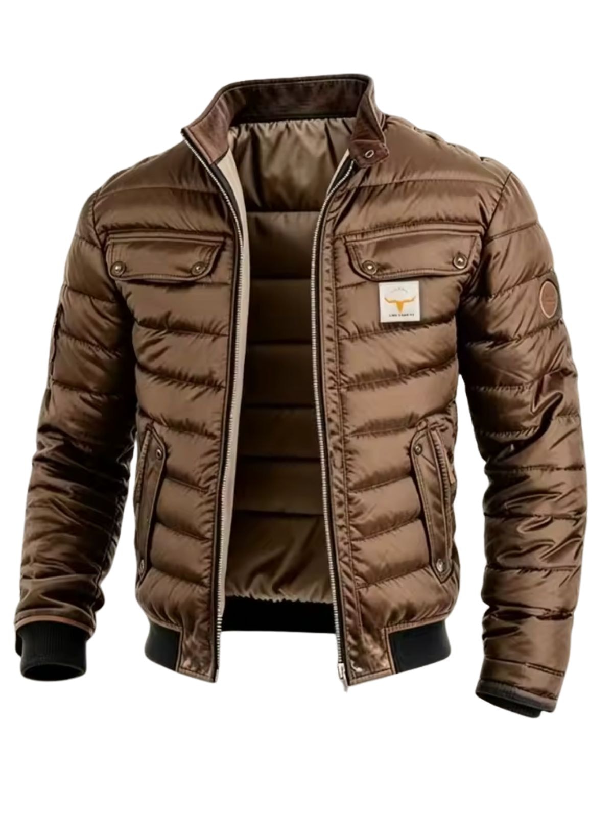 Men's Quilted Jacket with Chest Pockets and Ribbed Hem