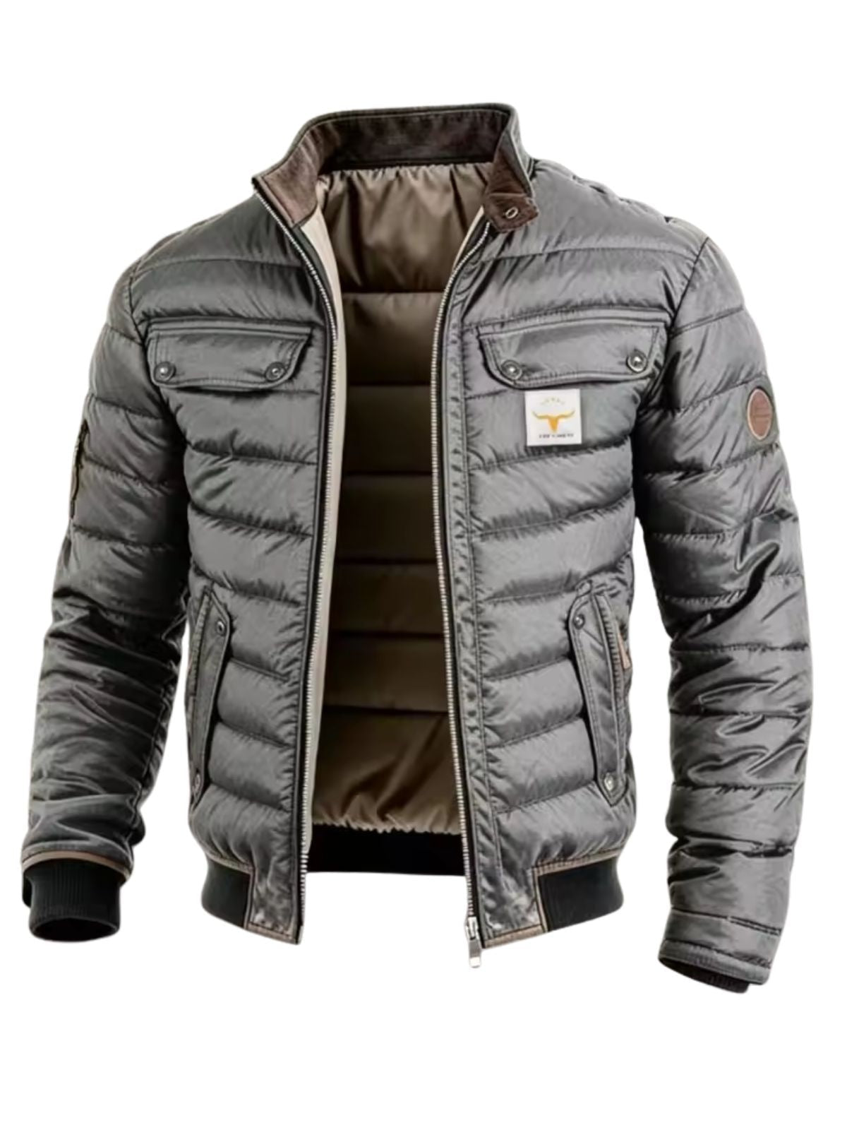 Men's Quilted Jacket with Chest Pockets and Ribbed Hem