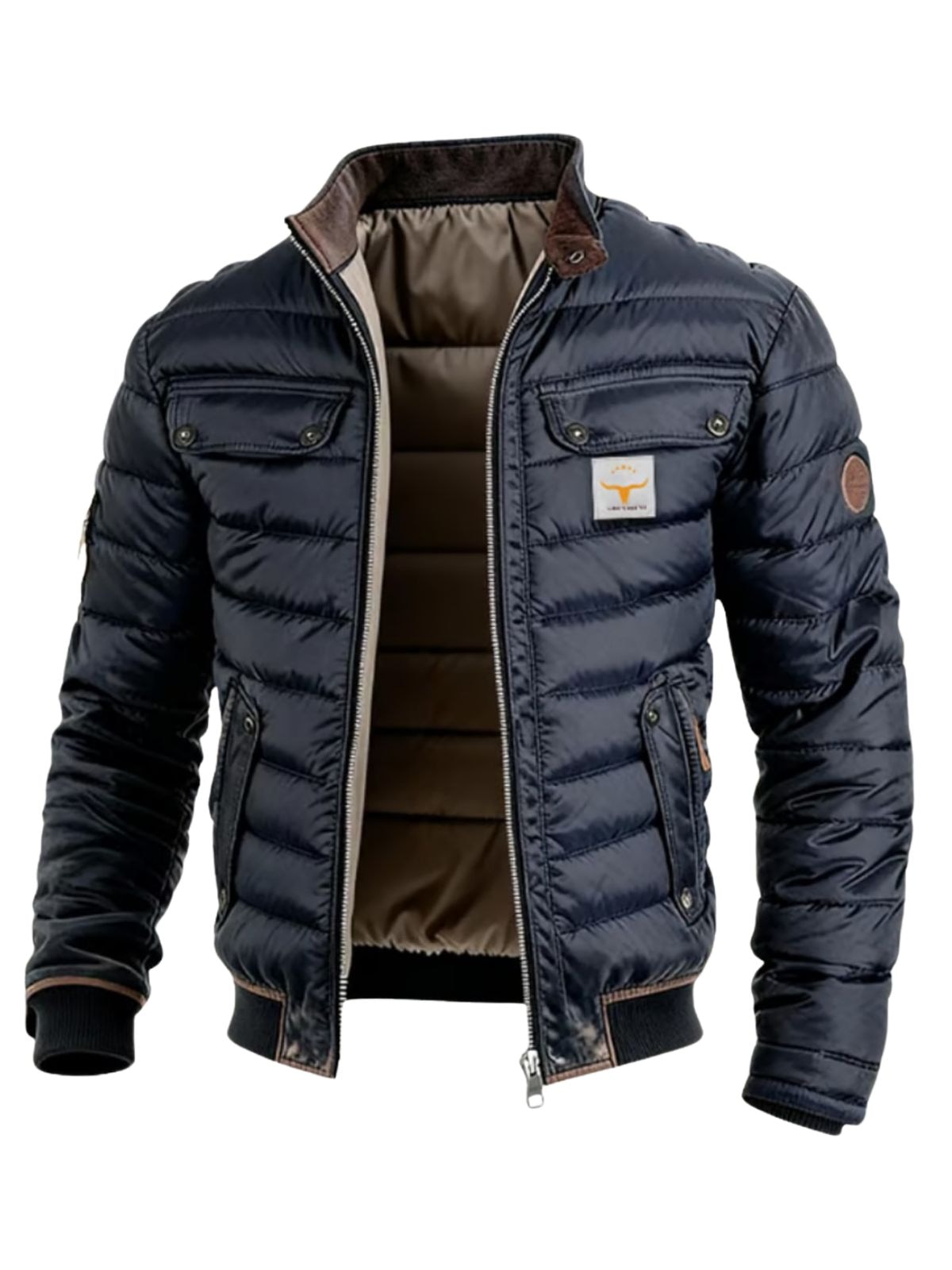 Men's Quilted Jacket with Chest Pockets and Ribbed Hem