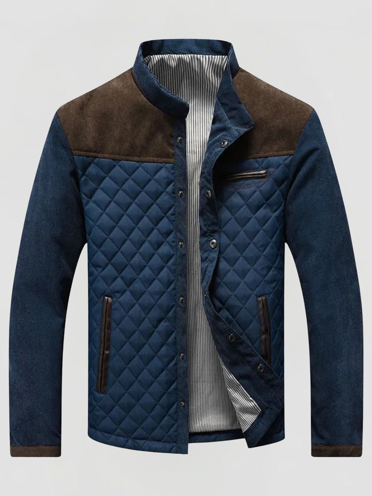 Men's Quilted Jacket with Stand Collar and Contrast Shoulders