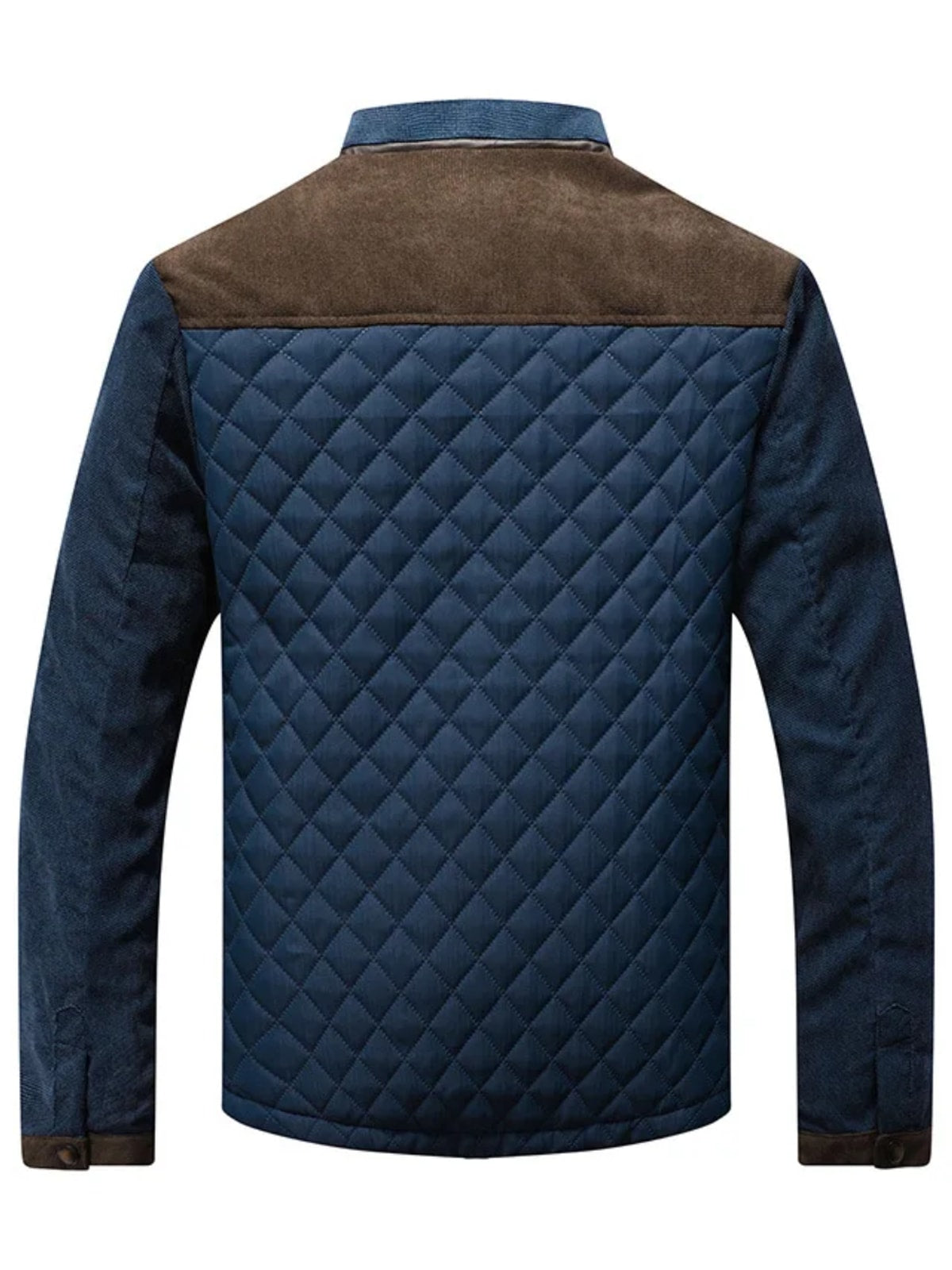 Men's Quilted Jacket with Stand Collar and Contrast Shoulders