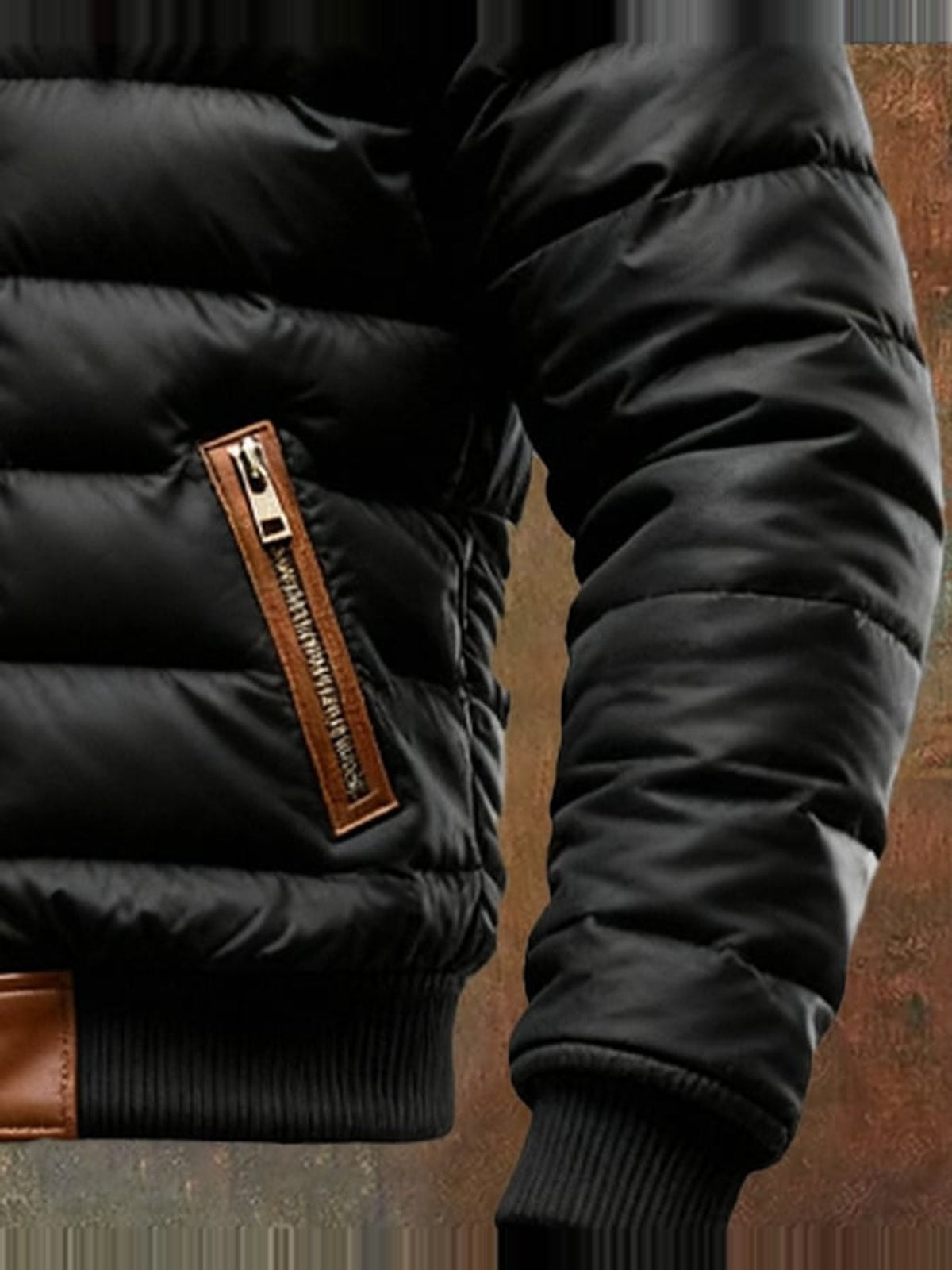 Mens Quilted Winter Jacket with Hood and Sherpa Lining black3
