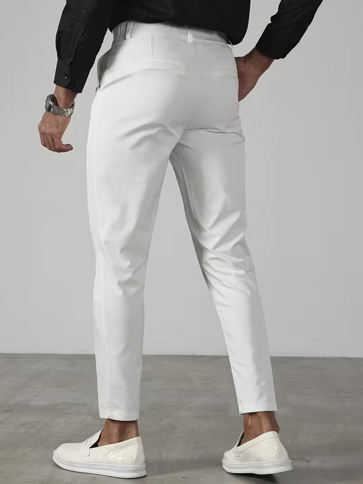 Men's Tapered Ankle Trousers with Front Pleats and Drawstring Waist