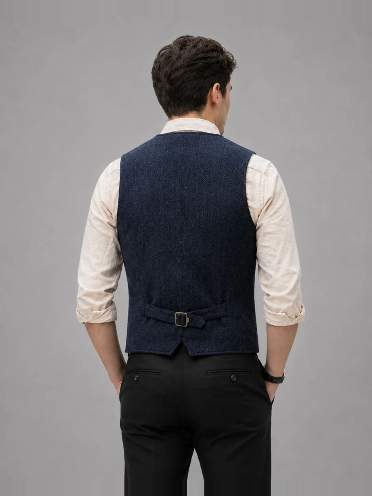 Men's Tweed Waistcoat with V-Neck and Button Closure