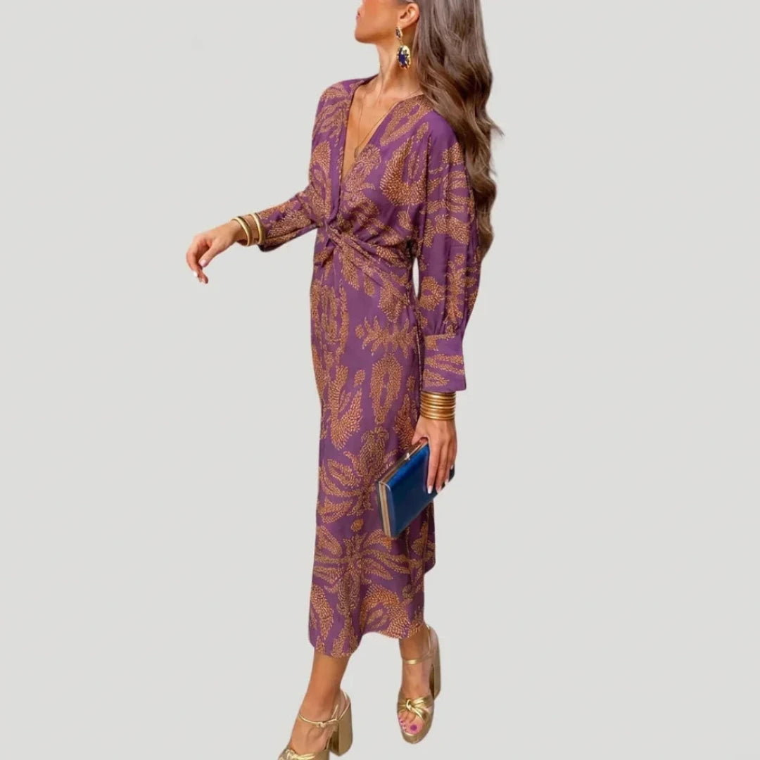 Midi wrap Dress with Long Sleeves and Print
