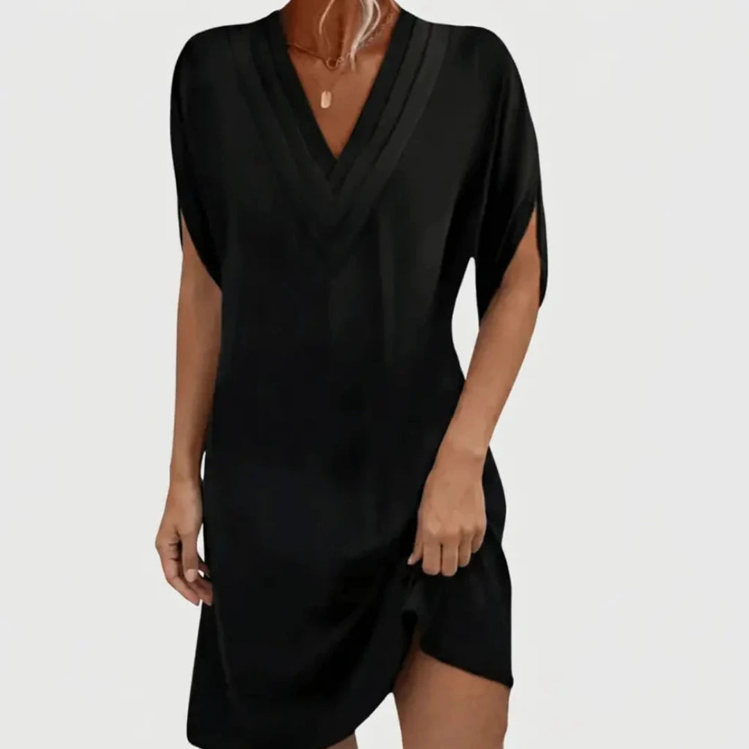 Mini Dress with V-Neck and Short Sleeves
