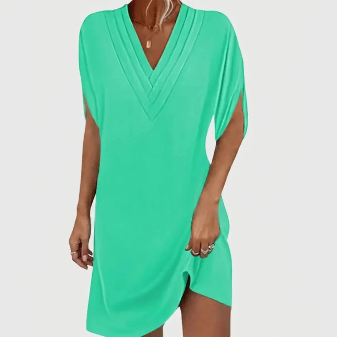 Mini Dress with V-Neck and Short Sleeves
