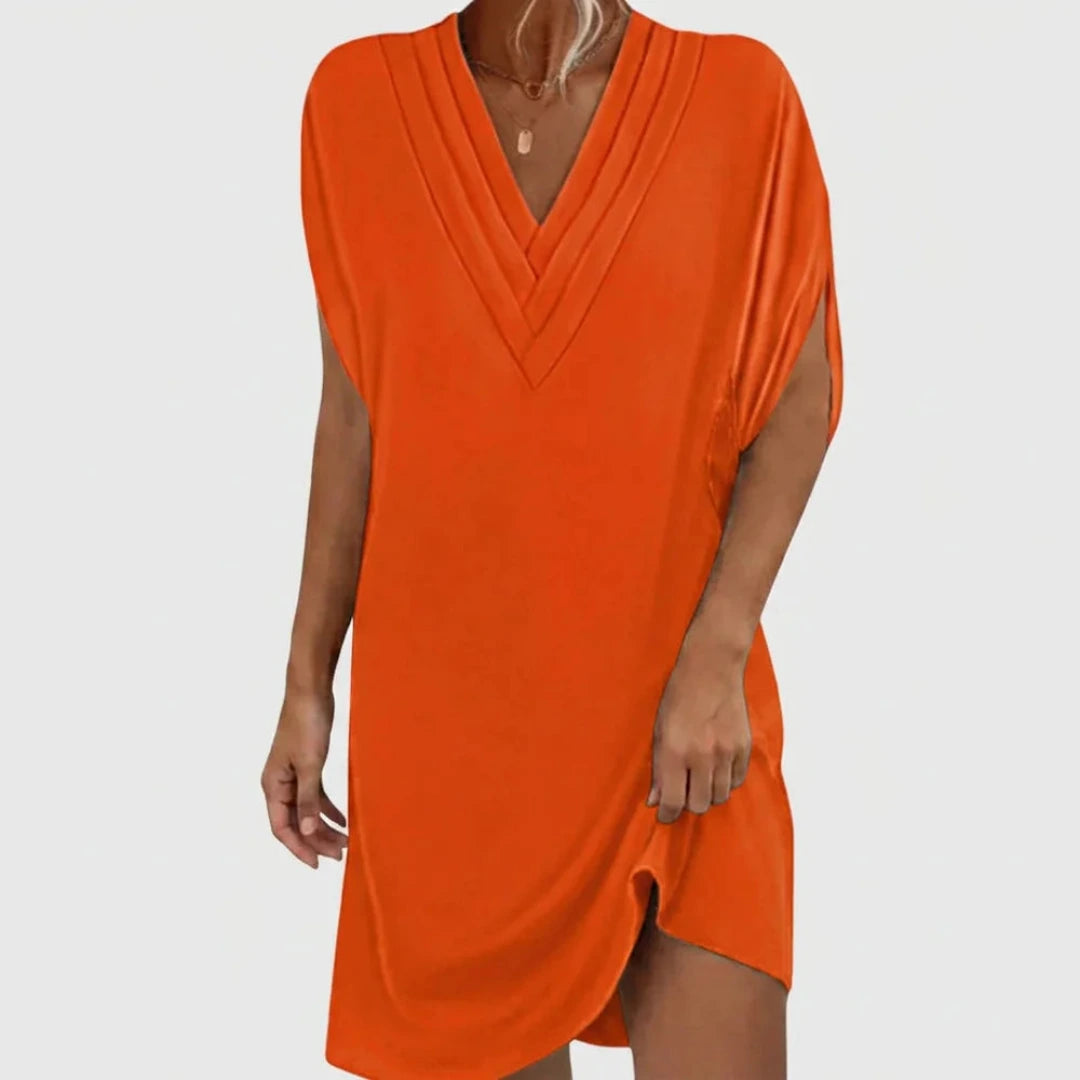 Mini Dress with V-Neck and Short Sleeves