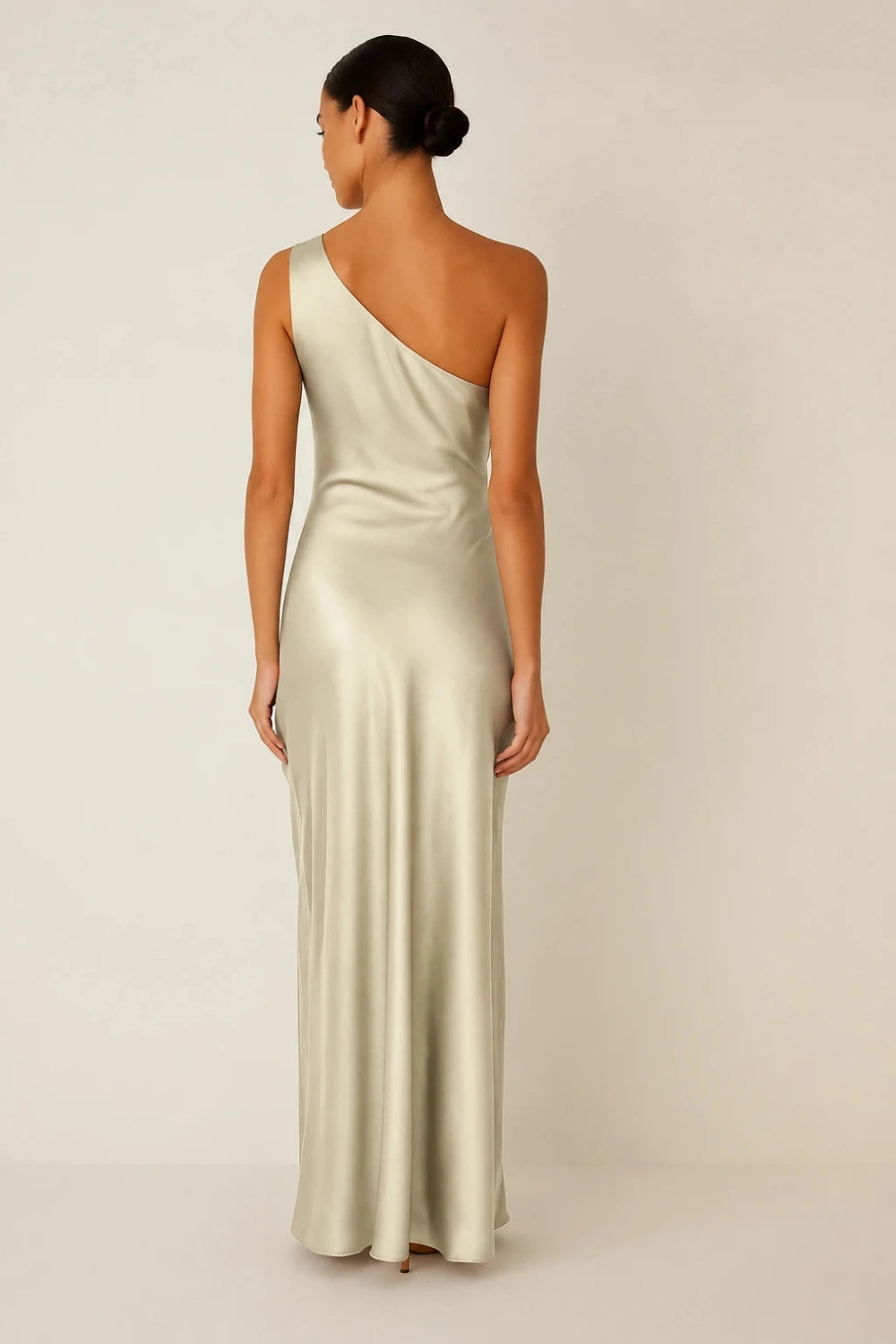 One-Shoulder Satin Look Maxi Dress with Side Split