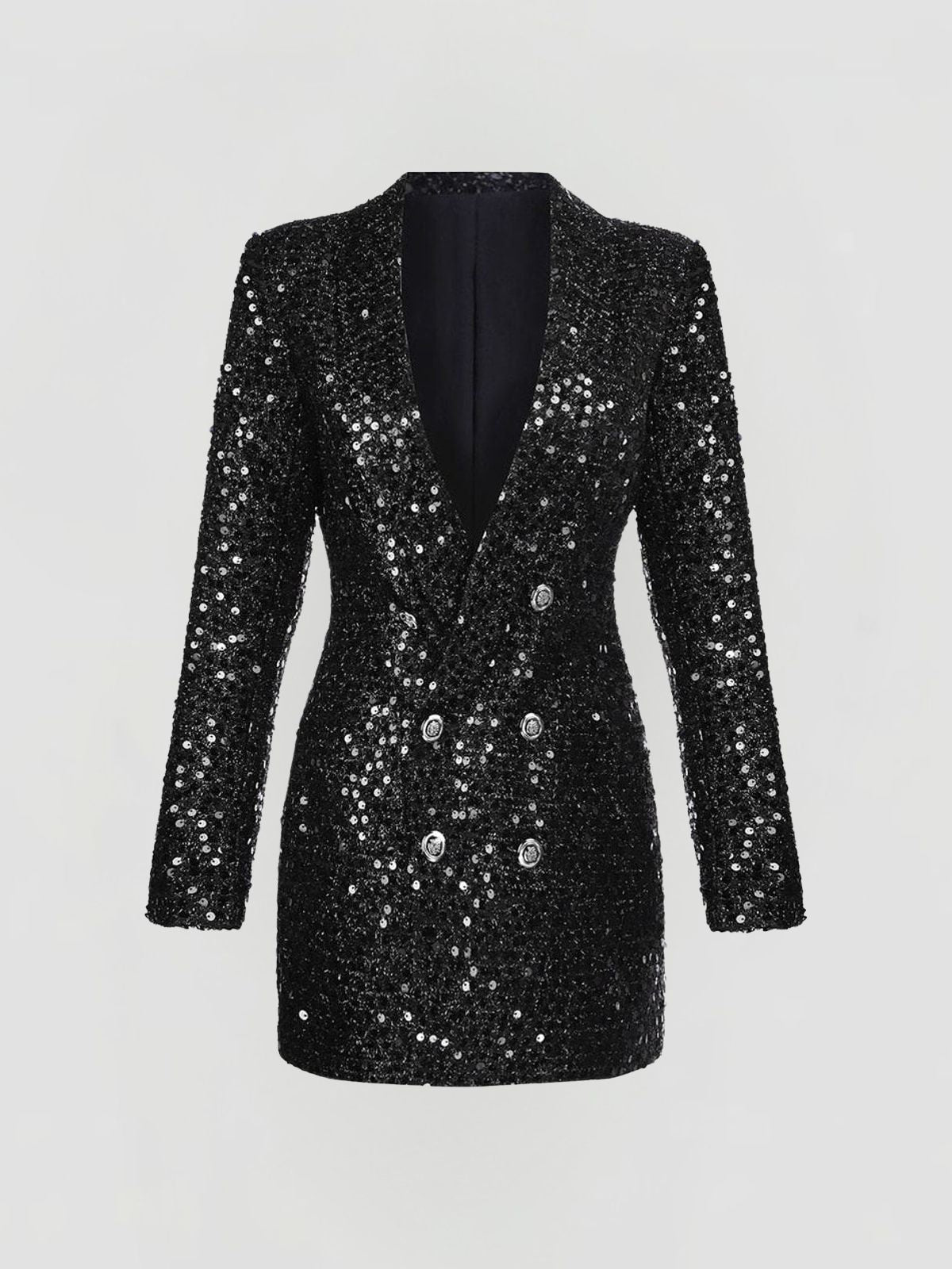Sequin Blazer Dress with Lapel Collar and Button Closure