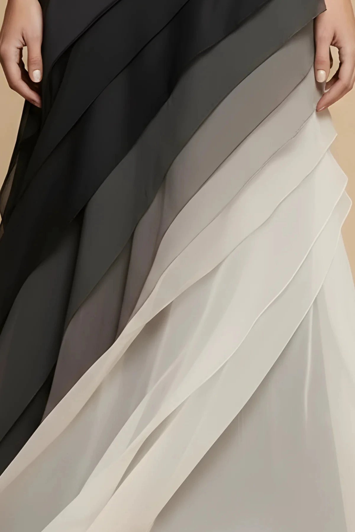 Sleeveless Maxi Dress with Boat Neck and Ombre Chiffon Skirt