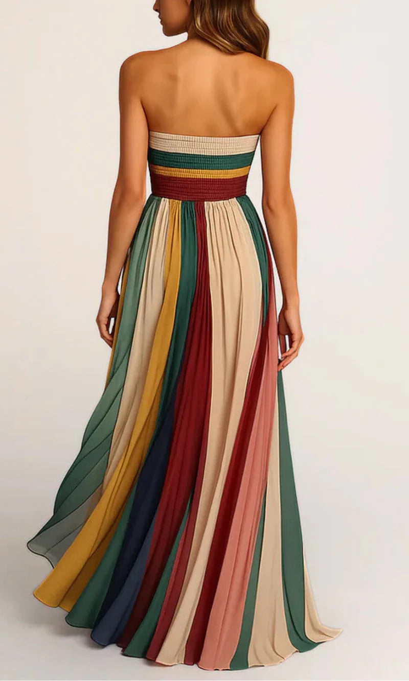 Strapless Summer Maxi Dress with Pleated Skirt