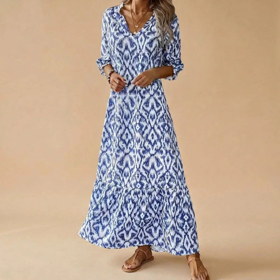 Summer Maxi Dress with V-Neck and Print