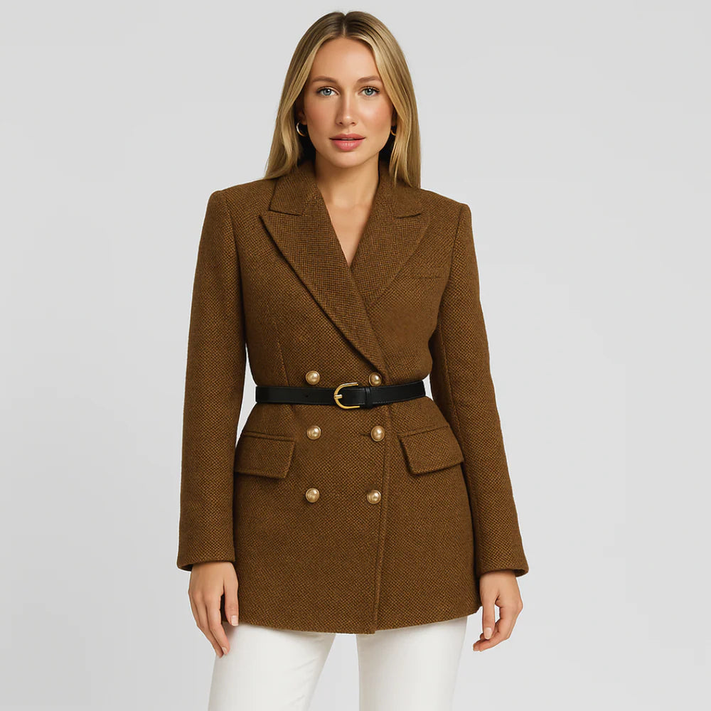 Tweed coat with two-row button front for women