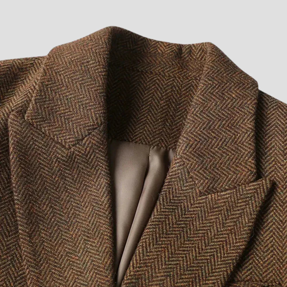 Tweed coat with two-row button front for women