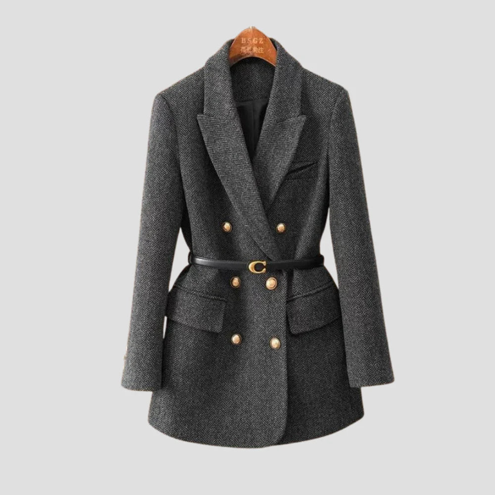Tweed coat with two-row button front for women