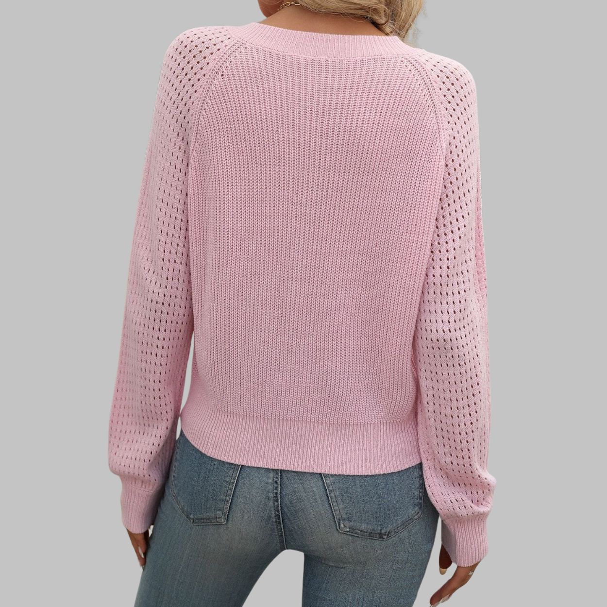 V-Neck Knit Jumper with Long Sleeves for Women