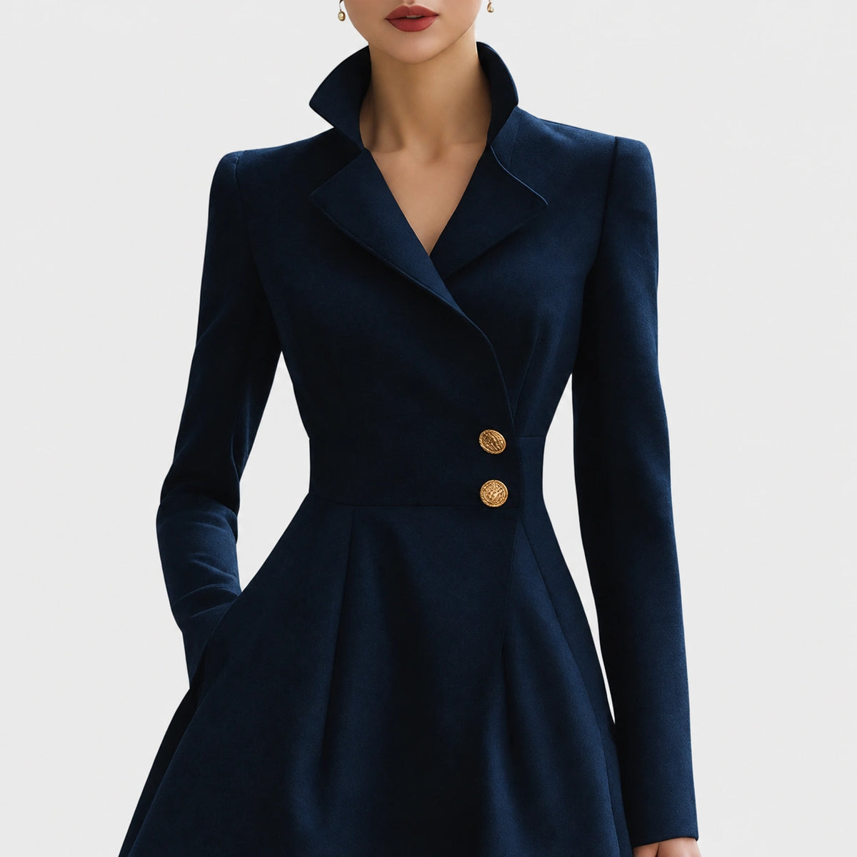 Women's A-Line Coat with Collar and Button Closure