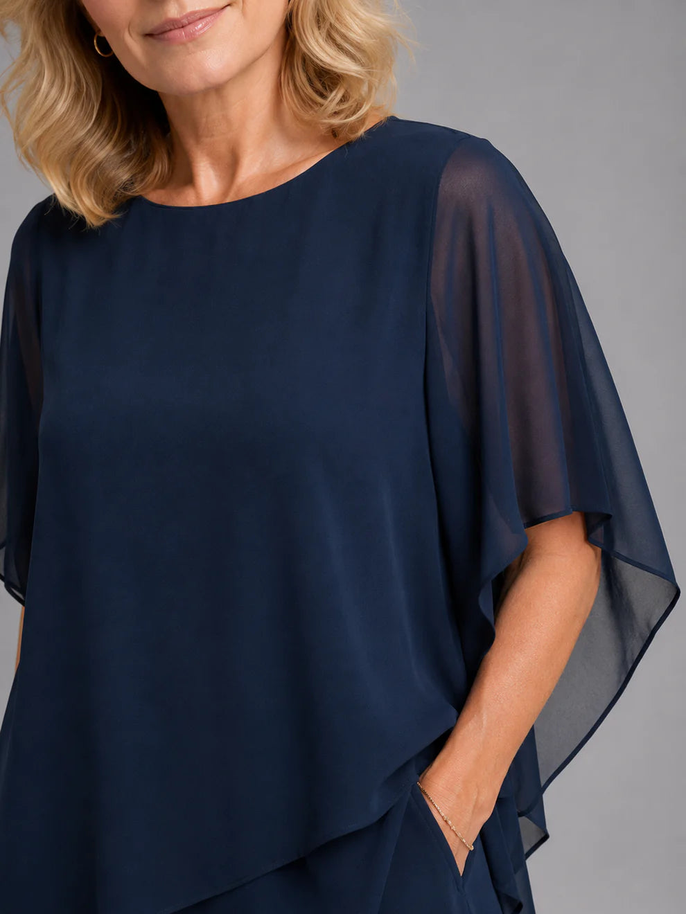 Women's Chiffon Set with Layered Top and Wide Leg Trousers