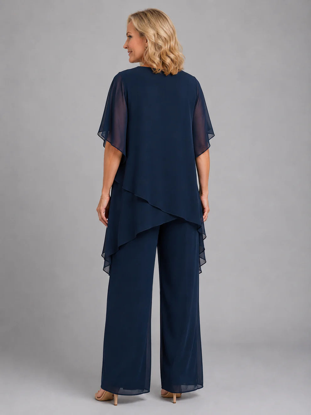 Women's Chiffon Set with Layered Top and Wide Leg Trousers