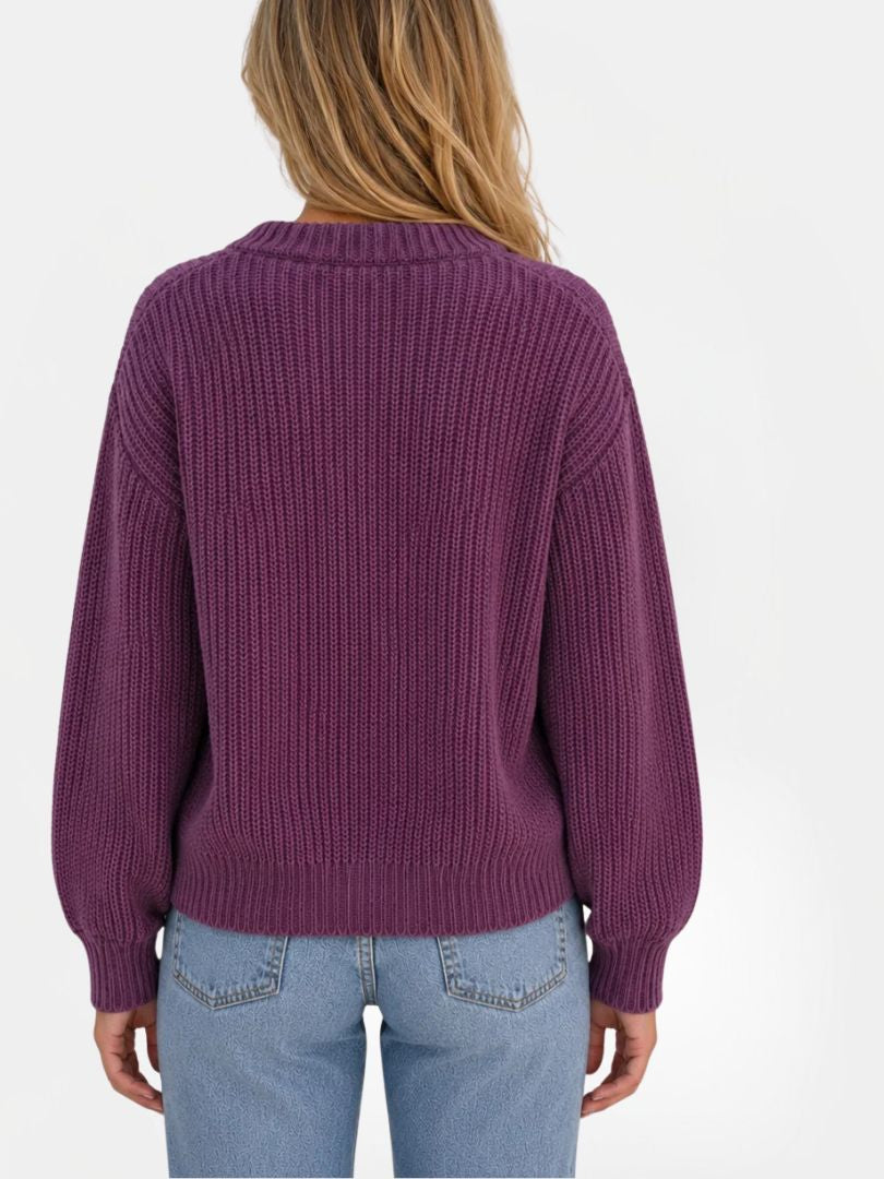 Women's Chunky Ribbed Knit Cardigan with V-Neck and Button Closure