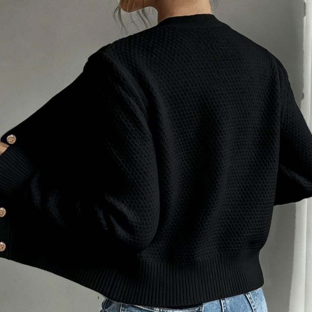 Women's Cropped Cardigan with Cable Knit and Button Closure