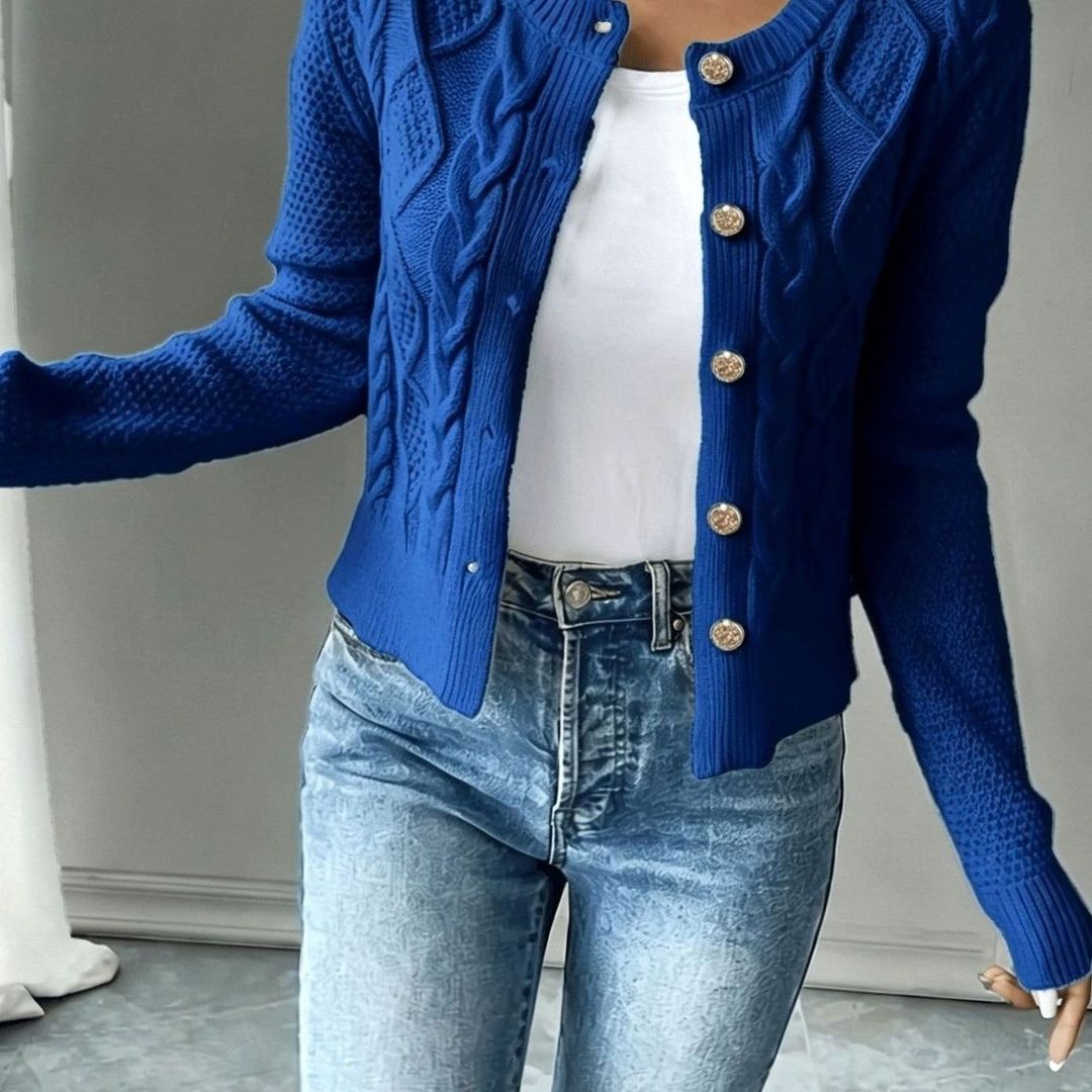 Women's Cropped Cardigan with Cable Knit and Button Closure