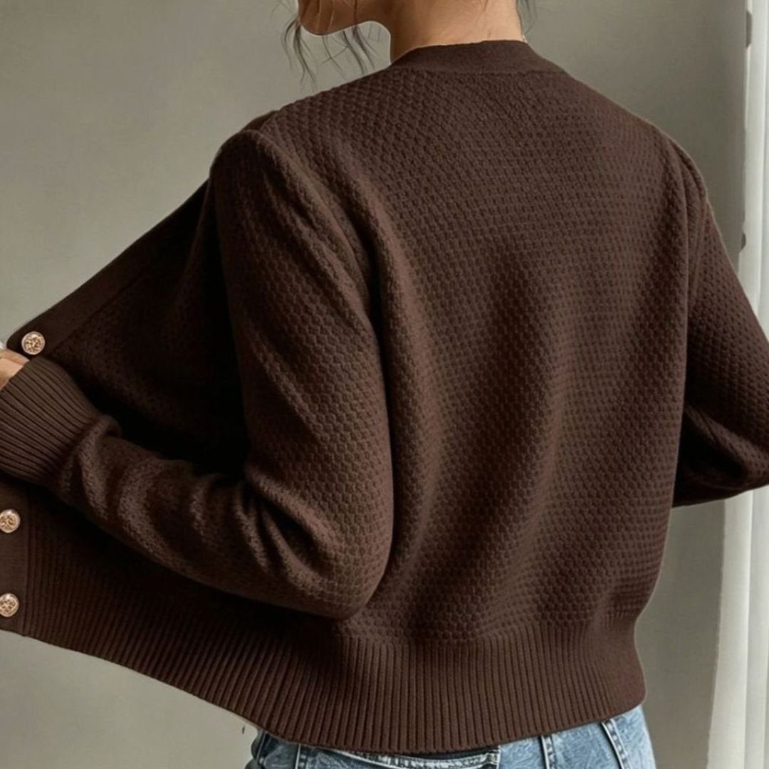 Women's Cropped Cardigan with Cable Knit and Button Closure