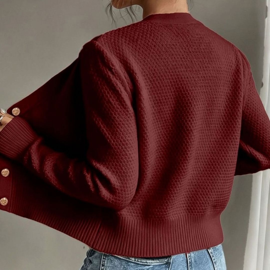 Women's Cropped Cardigan with Cable Knit and Button Closure