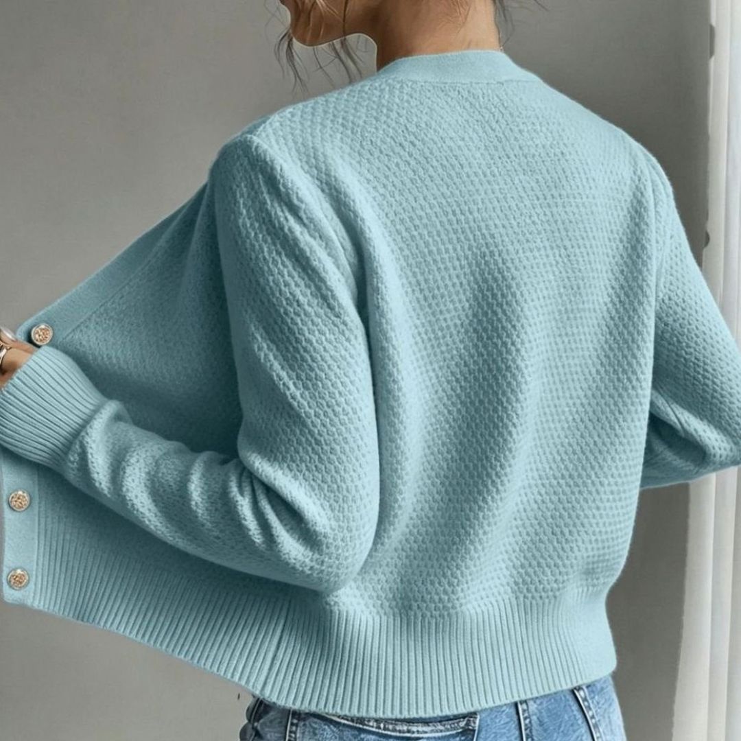Women's Cropped Cardigan with Cable Knit and Button Closure