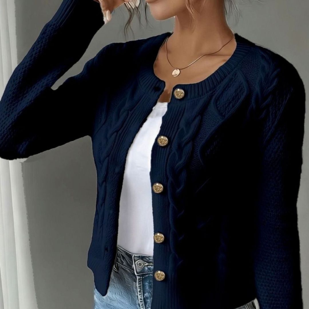 Women's Cropped Cardigan with Cable Knit and Button Closure