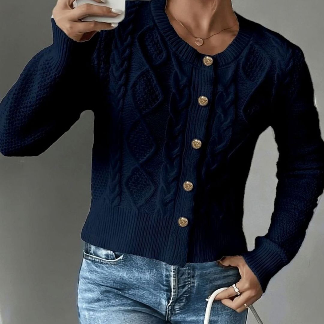 Women's Cropped Cardigan with Cable Knit and Button Closure