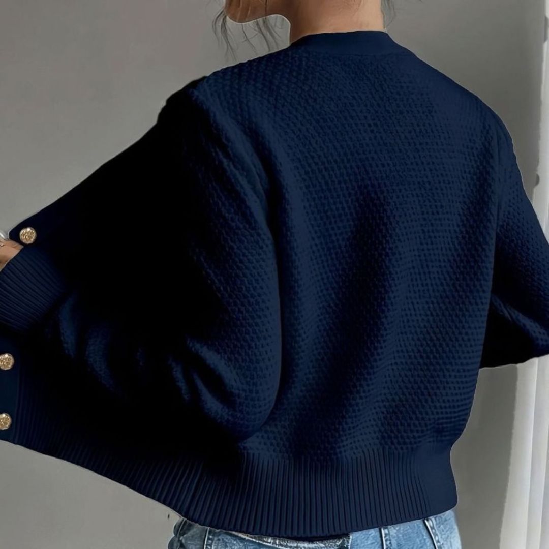 Women's Cropped Cardigan with Cable Knit and Button Closure
