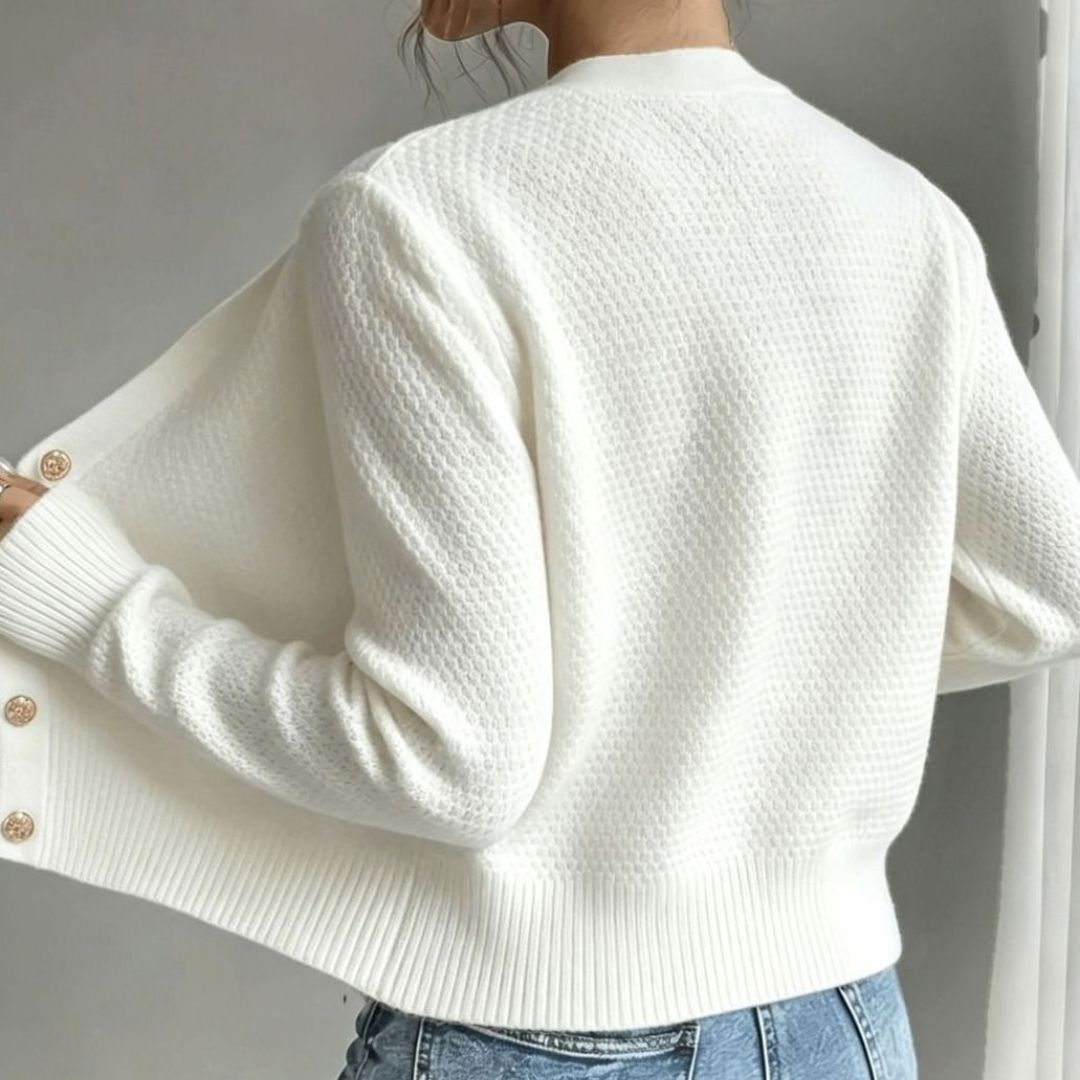 Women's Cropped Cardigan with Cable Knit and Button Closure