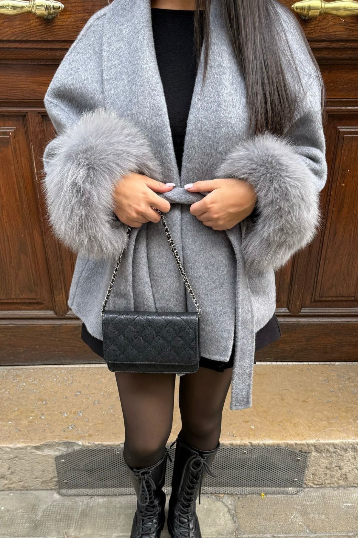 Women’s Faux Fur Coat with Belted Waist