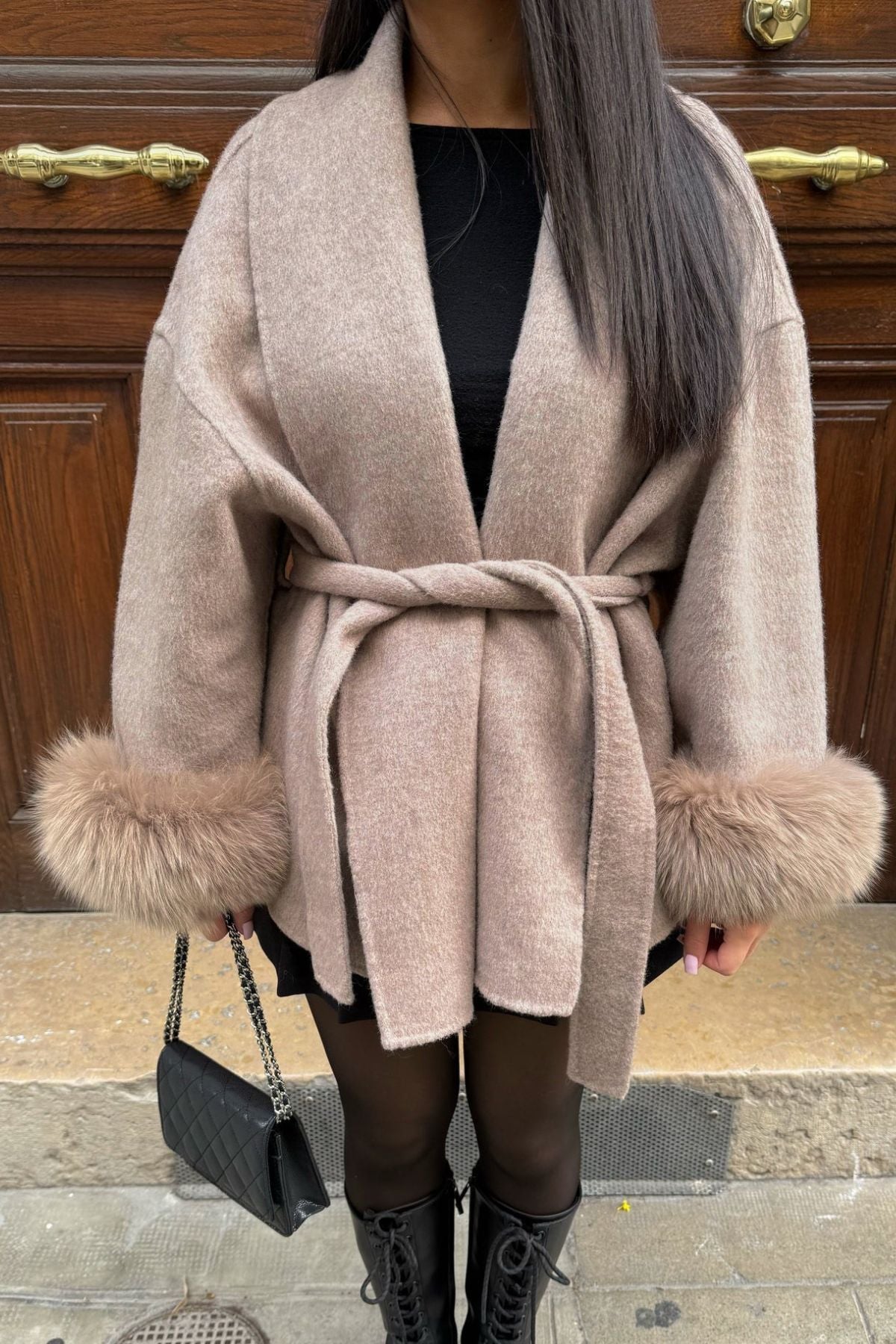 Women’s Faux Fur Coat with Belted Waist