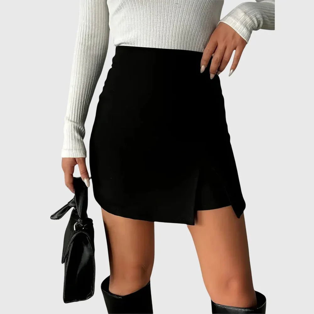 Women's High Waist Mini Skirt with Front Split