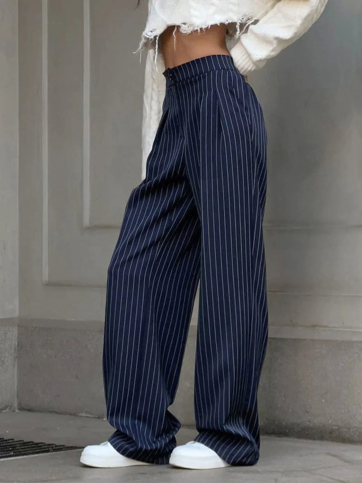 Women’s High Waist Pinstripe Wide Leg Trousers
