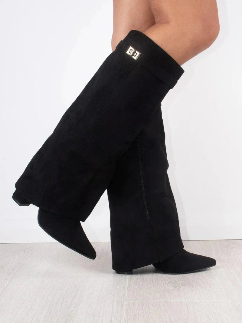 Women’s Knee High Boots with Flared Top and Block Heel